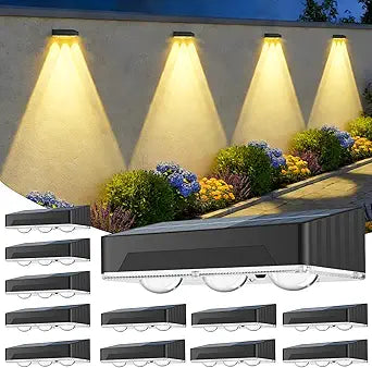 Solar Fence Lights Outdoor, IP65 Waterproof LED Solar Powered Wall Lights - 3000K/4000K/6000K Color Temperature, 3 Lighting Modes for Deck and Step, Patio, Stair, Backyard Fence & Railings