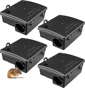 Qualirey Rat Stations Large Rodent with Key Reusable Mouse Stations Mice Blocks Heavy Duty Boxes for Outdoor Rodents Mice Blocks, Black(8.66 x 7.5 x 3.9 Inches,Classic,4 Pack)