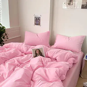 Nanko Pink Queen Size Duvet Cover Set, Luxury Lightweight Microfiber Bedding Sets with Zip Ties - Modern Bed Sets for Women Men Chambray Teen 3pc 88 x 90 inch, Light Pink Coral