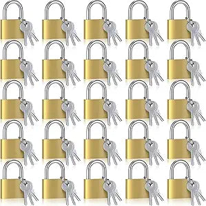 Yaocom Solid Brass Keyed Padlock, Small Padlocks Keyed Alike Yellow Gym Lock, Strong Padlock with Key for Luggage Toolbox(24 Pcs,30mm 1-3/16'')