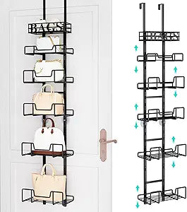 HapiRm Over Door Purse Organizer - Adjustable Purse Storage Rack with Bags Design Metal Basket, Wall Mounted Handbag Organizer, Hanging Handbag Holder, Can Use As 1/2 Part Detachable