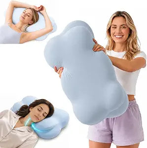 Cloud Neck Pillows for Sleeping, Ergonomic Memory Foam Cervical Align Pillow, Longer Cooling Breathable Neck Support Pillow for Neck Pain Relief, Side Back Stomach Sleepers, Nap Travel