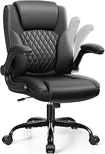 Leather Office Chair, PU Home Computer Desk Chairs with Ergonomic Back Support, 360Swivel FreeSmall Gmaing Chair with Wheels and Adjustable Armrests, for Short People Use, Black