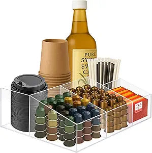 Acrylic Coffee Bar Station  Snack Tea Organizer & Storage Holder for Office Coffee Table  Perfect Countertop Setup for Syrup, Creamer, Condiment and Snack Accessories