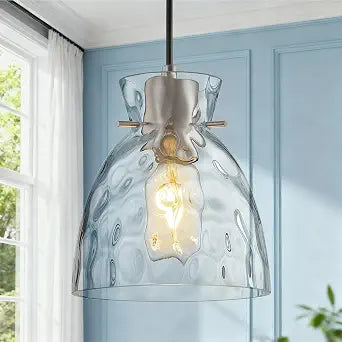 5.9" Mini Hammered Glass Pendant Lights Kitchen Island Brushed Nickel E26