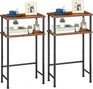 HOOBRO Narrow Console Table Set of 2 for Small Space, 15.7" Entryway Table with Storage, Sofa Table with 2 Shelves, Skinny Console Tables for Entryway, Hallway, Rustic Brown and Black BF40XGP201