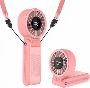 Portable Handheld Mini Fan, Foldable Turbo Rechargeable Personal Fan, Battery Operated Travel Essentials, Portable Electric Fan for Beach Outdoor Camping, Summer Vacation Gifts For Women, Pink