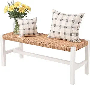 Alaterre Furniture Newport 40 Inch Solid Wood Entryway Bench - Modern Farmhouse Indoor Decorative Bench with Handcrafted Woven Rope Seat - Furniture for Entryway, Dining Room, or Kitchen (White)