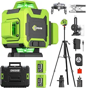 Laser Level with Tripod, Self Leveling Laser Level 4x360, Green Line Laser 4D Laser Leveler Tool with 2Pcs Lithium Batteries for Picture Hanging, Tile, Home Renovation, Indoor