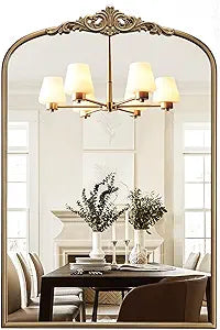 Vintage Baroque Arched Wall Mirror, 30"x40" Antique Gold Bathroom Wall Mirrors, Large Ornate Arch Bronze Mirror for Over Sink, Fireplace, Entryway, Living Room, Hanging or Leaning