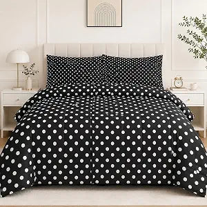 Comforter Set with Pillowcase Twin Size, Black White Mini Polka Dots, Bed Decor Vintage Boho Circle Geometric for Kids and Adults, Soft Cozy Bedroom Bedding Set