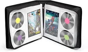 LIOVODE DVD Case 200 DVDs and 100 Booklets Capacity, CD/Blu-ray Storage Binder Case with Booklet Inserts Media Organizer Holder Black Blu ray Wallet for Car (200 Capacity)