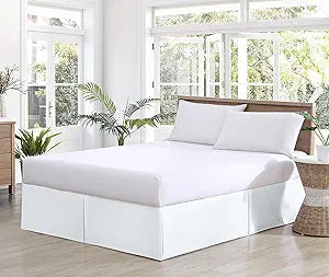 Bedskirts Queen Size  100% Natural Cotton 800TC Split Corner White Queen Bedskirt 20 inch Drop  Center & Corner Pleats (White, Queen 20" Drop)