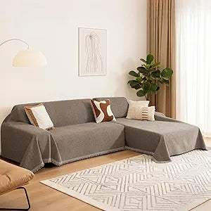 MYSKY HOME Couch Cover for Sectional Sofa, 2 Pieces Couch Covers L Shape, Sofa Cover Washable, Furniture Protector for Pets, Kids, Sofa Slipcover for 3-4 Cushion Couch (71"x118"+91"x134", Sand)