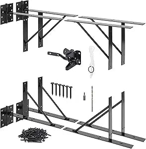 2 Set Anti Sag Corner Brace Bracket, Heavy Duty Frame Kit with Self-Locking Latch, Black Hardware for Wooden Fence, Shed Doors, Driveway Gates, Corral Gates, Wood Windows