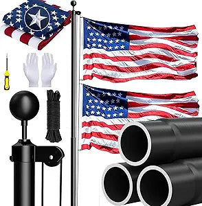 20Ft Flag Poles for Outside House Inground with 3x5 American Flag,Heavy Duty 12 Gauge Extra Thick Aluminum Outdoor In-Ground Flagpole for Residential Commercial Outdoor Garden (Black, 20FT)