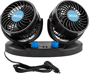 XOOL Car Fan  Car Cooling Fan with 2 USB Charging Ports, Quiet Strong Airflow, Cigarette Lighter Plug, Fan for Car, Vehicles, RVs, and SUVs