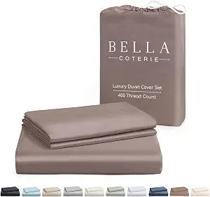 Bella Coterie Luxury Bamboo Viscose King Size Duvet Cover Set | 100% Organically Grown | Corner Ties | Ultra Soft | Cooling | Two Pillow Shams | 106 x 94 | No Insert [Mocha]