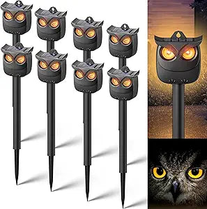 8 Pack Solar Owl Animal Repeller Outdoor for Raccoon, Deer & Squirrel Cat, Night-Only Breathing Mode Light Deterrent, Mini Hanging Predator Scare Device, Waterproof for Garden Yard Tree Shed