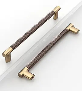 10 Pack 7"(177mm) Champagne Bronze and Brown Cabinet Pulls, Knurled Cabinet Hardware for Kitchen Drawers, Bathroom Vanity, Dresser - Cabinet Handles, Two Tone CK0094