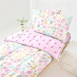 Zipper Bedding Twin Girls Pink Floral Bedding for Girls Flower Comforter All in one Zipper Kids Bedding