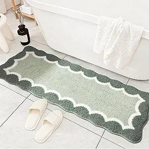 Scalloped Green Bathroom Rugs Mat,Non Slip Absorbent Quick Dry Bath Mats for Shower Room,Plush Microfiber Bath Rug for Bathroom Floor Washable Carpet for Shower Tub Sink Bedroom,17"x47"