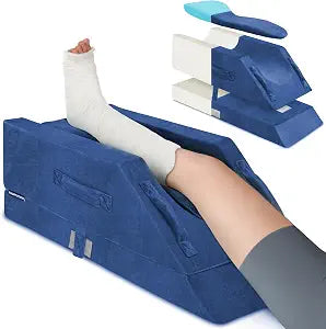KingPavonini 4-Height Adjustable Leg Elevation Pillows for After Surgery with Ergonomic Curve, Memory Foam Wedge Pillow for Legs Swelling, Blood Circulation and Pain Relief, Blue (Single Leg)