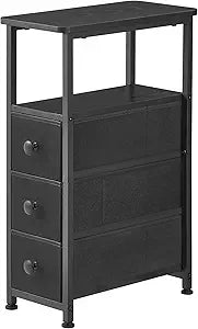 DALEMHOME End Table, Narrow Side Table with 3 Fabric Drawers, Slim Nightstand, Small Bedside Table with Storage, Living Room, Bedroom, Black HKET1300BK
