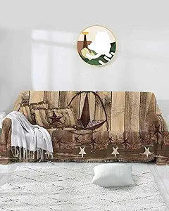 Rustic Country Sofa Cover Couch Cushion Slipcover,Western Stars Brown Texture Wooden Print Sectional/Individual/L/T Shape Sofa Couch Futon Recliner Protector Throws Blanket Cover,XL 71"x134"