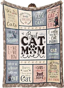 SteadStyle Cat Mom Gifts - Best Ever Blanket for Cat Lovers, Funny Cats Lady Presents for Women, Cozy Cats-Themed Gift for Birthday, Christmas, Mothers Day 80'' x 60''