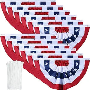 American Flag Bunting Patriotic Pleated Fan Flag USA Flags with Brass Grommets and Zip Ties for 4th of July Memorial Day Decoration Outdoor (12, 1.5x3 Feet)
