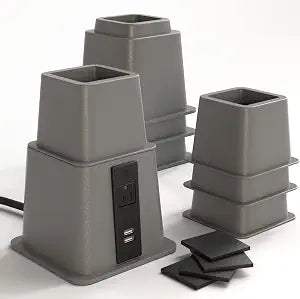 Home Intuition Heavy Duty Adjustable Bed Risers Furniture Riser 3, 5 or 8-Inch, 4 Pack (Grey W/USB)