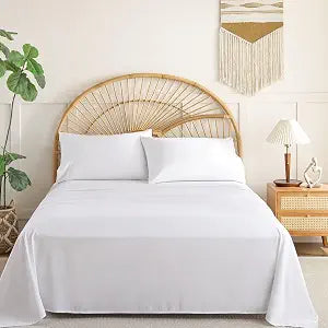 White Queen Sheets Set, 4 Piece 15" Deep Pocket Queen Bed Sheets Set