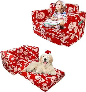 OSYKIU Kids Couch, 2-in-1 Toddler Sofa Fold Out, Comfy Toddler Sofa, Convertible Kids Couch to Lounger, Gifts for Boys Girls Gifts, Sofas Bed for Bedroom Dogs Cats Pets