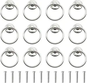 12 Pieces Drawer Pull Ring Knobs Metal Ring Pull Handle Knobs Used for Cabinet Drawer Cupboard Dresser Door (Silver)
