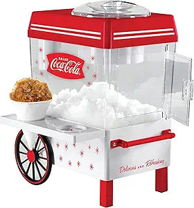 Nostalgia Coca-Cola Snow Cone Machine  Retro Table-Top Snow Cone Maker with Stainless Steel Blades  Slushie Machine Includes 2 Reusable Plastic Cups & Ice Scoop, Makes 20 ICY Treats - White & Red