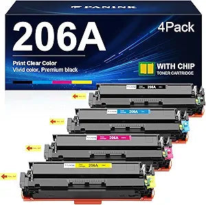 Compatible 206A Toner Cartridges 4 Pack (with Chip) Replacement for 206A 206X W2110A W2110X Toner Cartridge HP Set for HP Color Pro MFP M283fdw M283cdw Pro M255dw M283 M255 Printer(4 Pack)