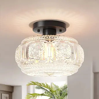 Globe Glass Semi Flush Mount Ceiling Light Fixture, Black