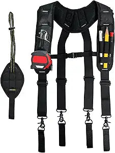 KUNN Tool Belt Suspenders for Men with Magnetic Wristband,Heavy Duty Work Suspender for Construction Electricians Carpenter Framer Tool Belts,Black