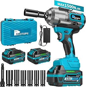 1500Nm Impact Wrench 1/2 Cordless, 1107 Ft-lbs Power Impact Wrenches with 2 x 4.0Ah Battery, Llave De Impacto with 6 Sockets & Extension Rod, Cordless Impact Gun for Car/Truck/RV/Mower