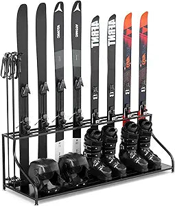 Ski Storage Rack-Holder Garage - Freestanding Ski Equipment Organizer Ski Boot Snowboard Rack Stand Snow Gear Storage