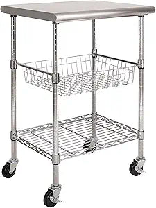 Seville Classics Commercial Work Table Island Utility Cart Prep Station, for Restaurant, Kitchen, Warehouse, Garage, Hotel, Home, Stainless-Steel Top NSF, 24" W x 20" D