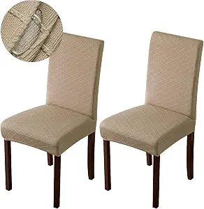 Genina Waterproof Chair Covers for Dining Room Dining Chair Covers Kitchen Parsons Chair Covers (Khaki, 2 PCS)