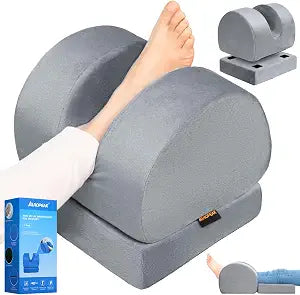 AUROPEAK Knee Replacement Pillow with Adjustable Height, Knee Surgery Recovery Equipment, Portable Leg Elevation Pillow, Leg Wedge Pillow Set for After Surgery Sleeping, Hip & Ankle Pain Relief, Grey