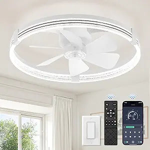ZMISHIBO Low Profile Ceiling Fans with Lights, Flush Mount Modern Ceiling Fan and Remote Control, 23" LED Ceiling Fans, Stepless Dimmable 3 Colors and 6 Speeds