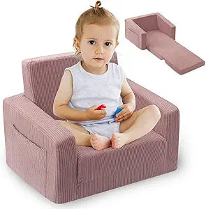 Kids Chair and Couch, 2-in-1 Fold-Out Kids Sofa, Soft Plush Convertible Seating, Comfy Kids Chair for Boys and Girls,Pink