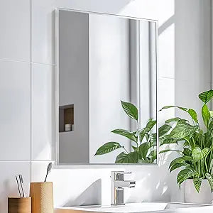 Sunniry Silver Bathroom Mirror, Bathroom Vanity Mirror 16x24 inch, Silver Mirrors with Aluminum Metal Frame for Vanity, Bathroom, Nursery, Baby Room.