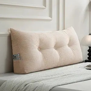 Gnostik Triangular Wedge Headboard Pillows Twin for College Dorm Headboard Long Backrest Positioning Support Decorative Pillow for Sitting or Reading in Bed, Cream Yellow, 39.4"x15.7"x7.5"