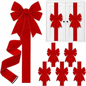 6 Pcs Christmas Cabinet Red Velvet Bow, Adjustable Kitchen Red Ribbon Decor