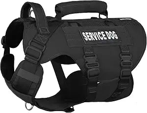 Service Dog Vest for Large Dogs, Black Tactical Harness with Military MOLLE, Breathable Mesh & 39g Metal Buckle - Size M for Training & Hiking